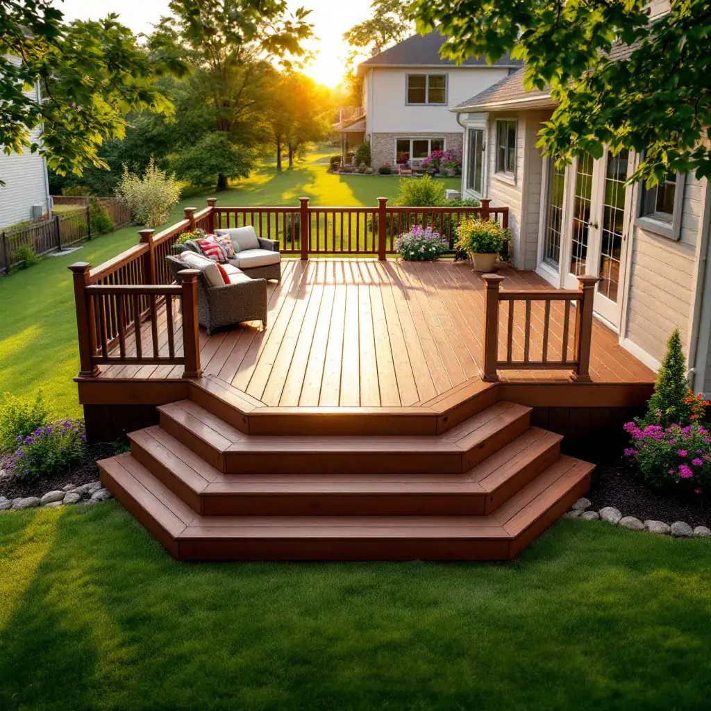 Custom deck built by Peoria Deck Pros on suburban home in Central Illinois