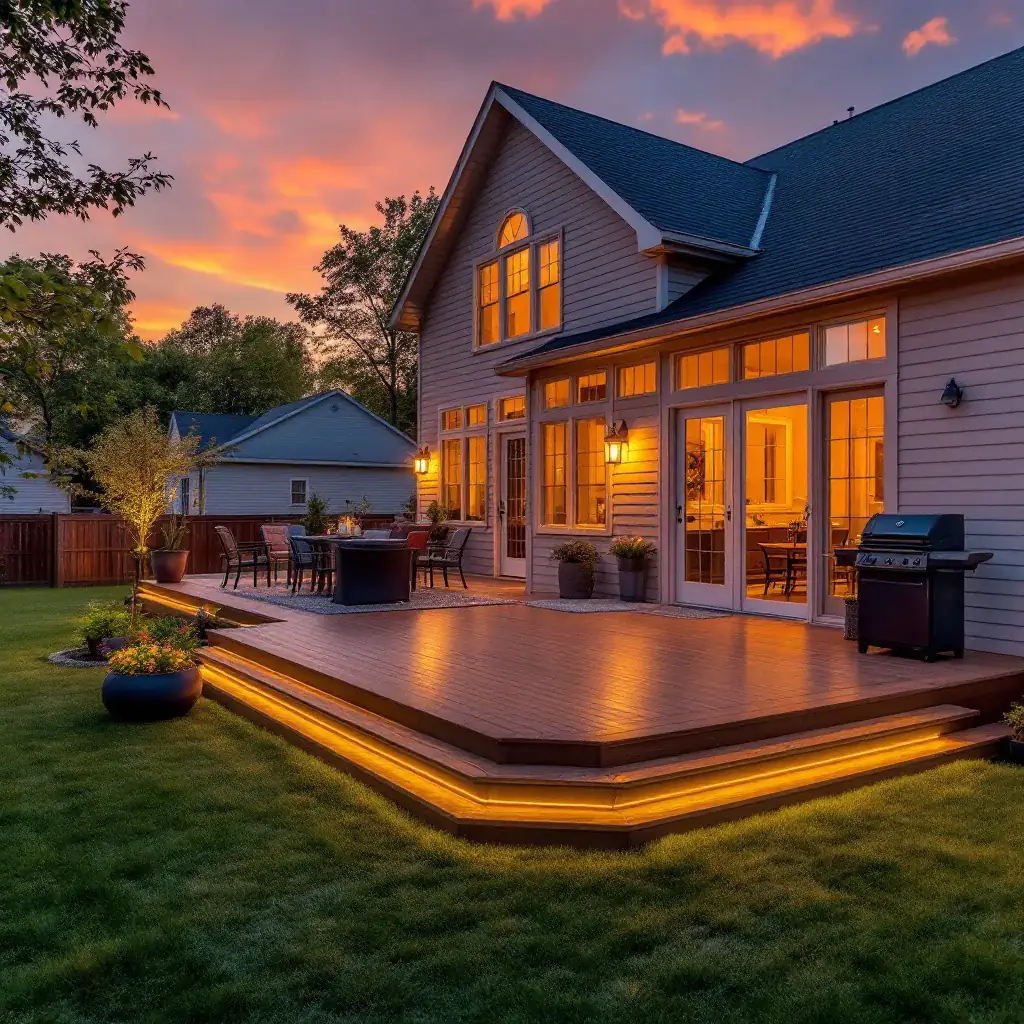 Beautiful deck at golden hour in Central Illinois